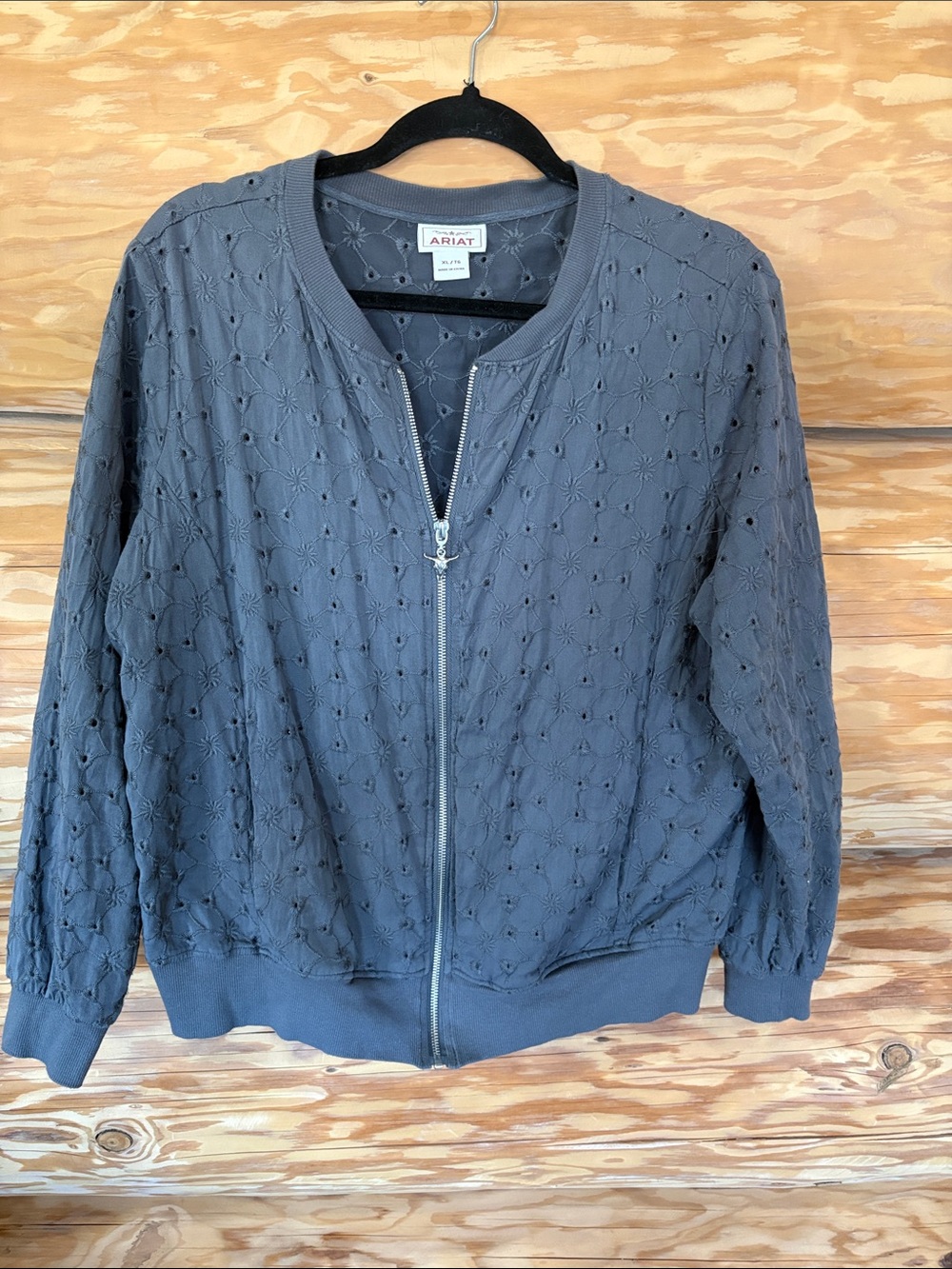 Ariat Women's Charcoal Eyelet Zip-Front Bomber Jacket